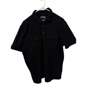 Express Menswear Black Short Sleeve Collared Polo Shirt Size L Large Utility Poc